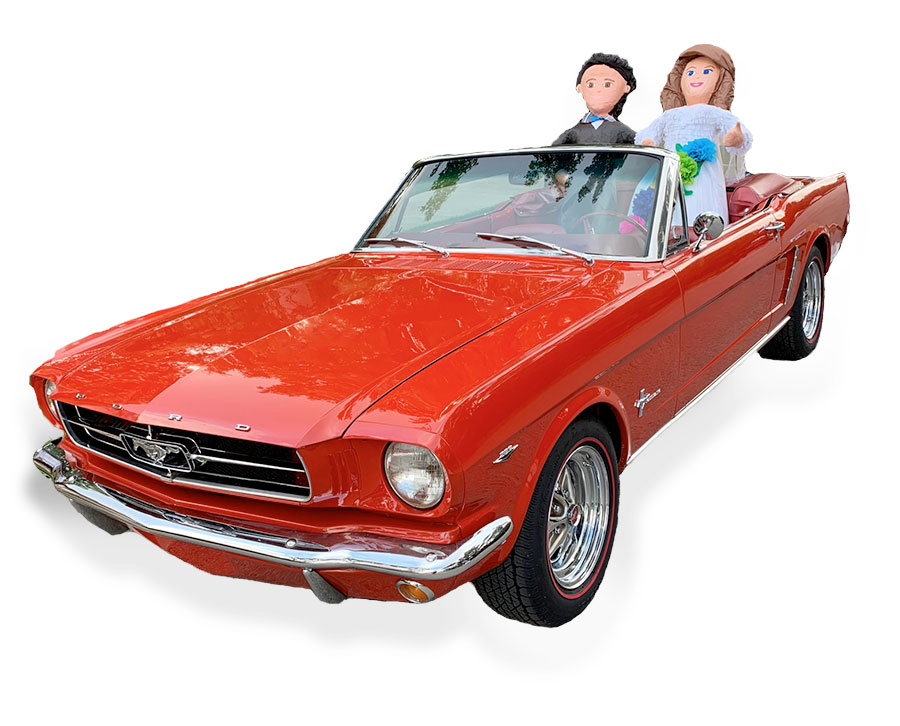 red classic ford mustang car for rent for your wedding or event wedding wheels photo of bride and groom pinata dallas texas